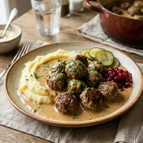 Hemgjorda köttbullar med gräddsås