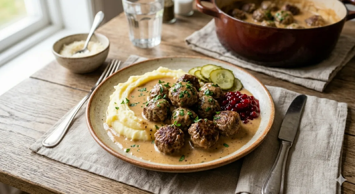 Hemgjorda köttbullar med gräddsås