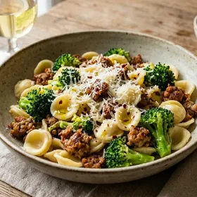 Pasta med salsiccia och broccoli